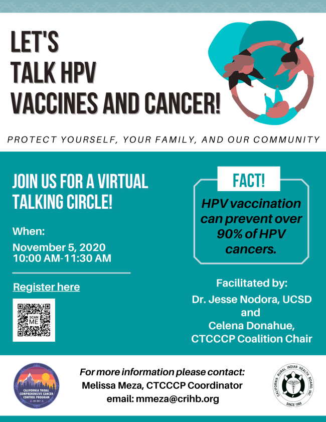 Virtual Talking Circle:  Let's Talk HPV Vaccines and Cancer - November 5, 2020, 10 a.m. Pacific Time